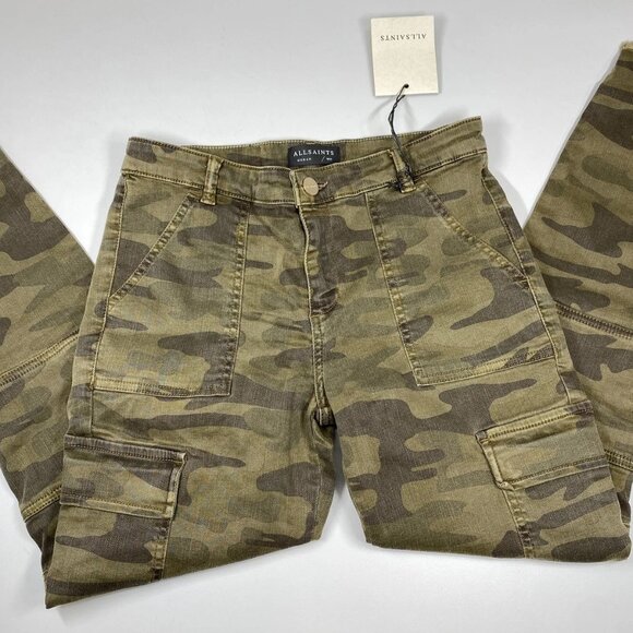 AllSaints Women’s Duran Skinny Cargo Jeans – Green Camo – Size 27 - Picture 1 of 6